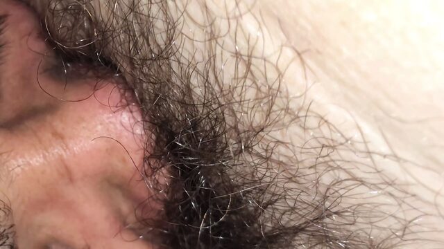 Sucking wife’s hairy pussy